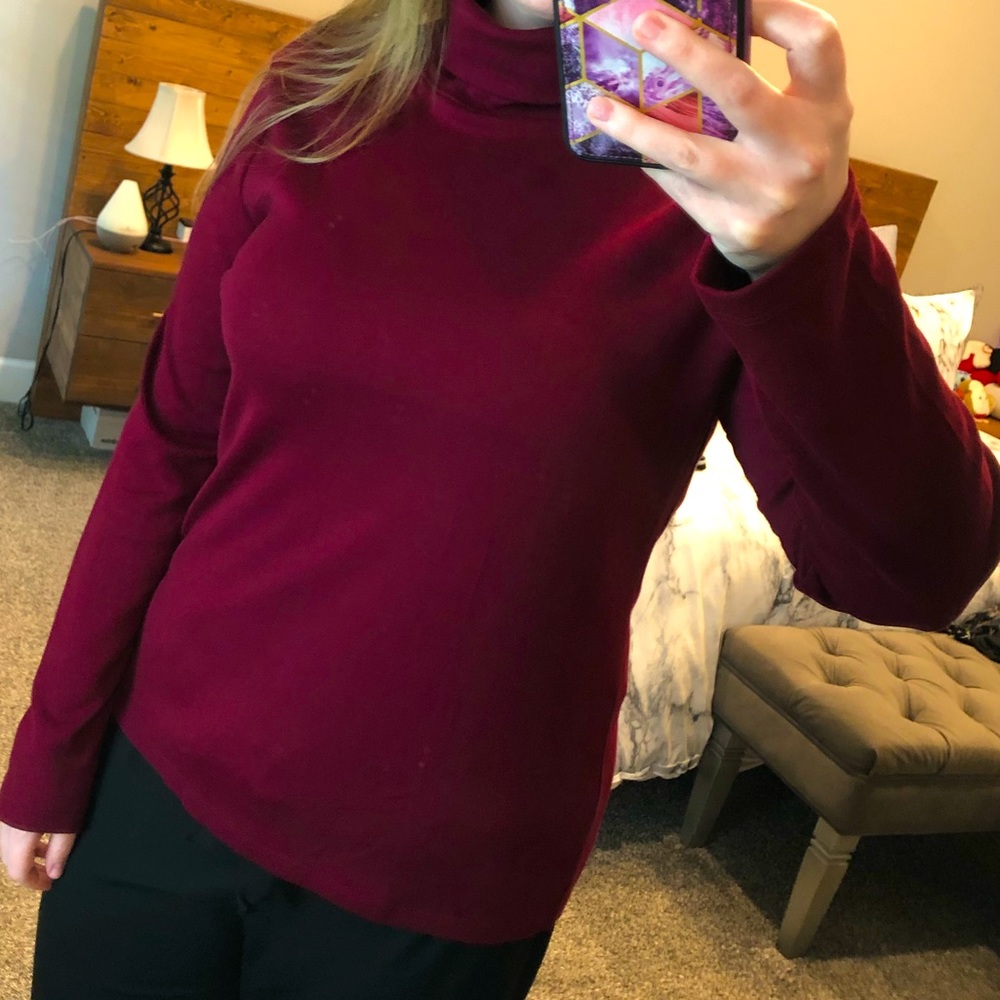 Karen Scott Cotton Long-Sleeved Turtleneck Sweater - Size L - Burgundy